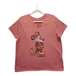 Authentic Disney Red V Neck T-Shirt Mickey Mouse Size 1X